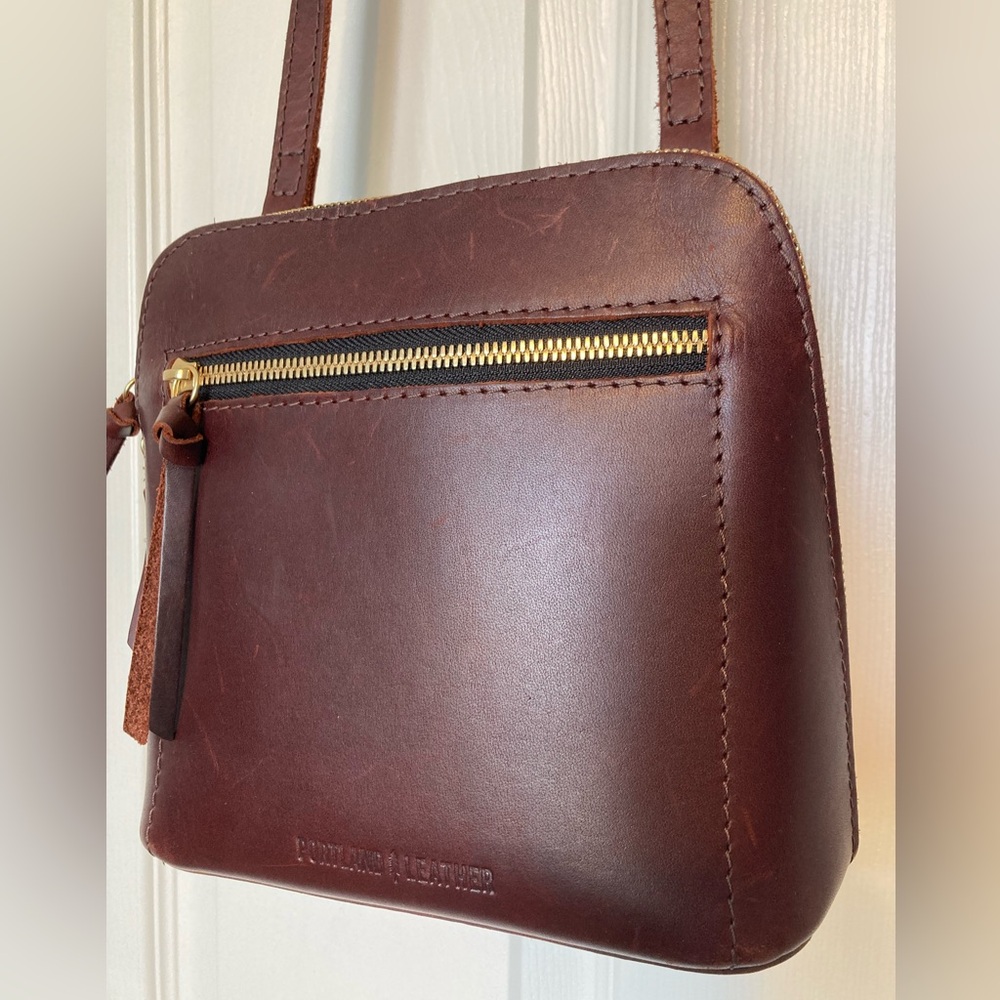 Very gently used Portland Leather Goods AP Petite Luna Crossbody in Cognac